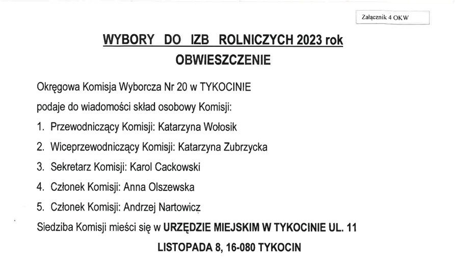 WYBORY   DO   IZB   ROLNICZYCH 2023 ROK-  OBWIESZCZENIE