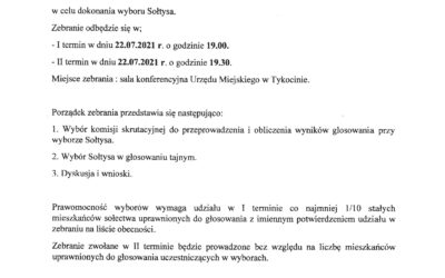 22 lipca 19:00 – wybory sołtysa Sołectwa Tykocin Nowe Miasto