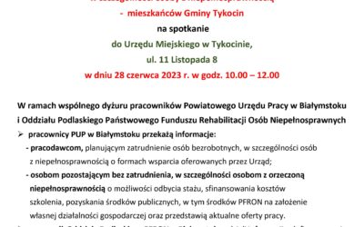 Zaproszenie na spotkanie dla mieszkańców i przedsiębiorców z pracownikami PUP i Oddziału Podlaskiego PFRON