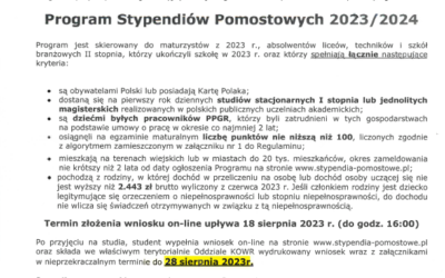 INFORMACJA O STYPENDIACH POMOSTOWYCH