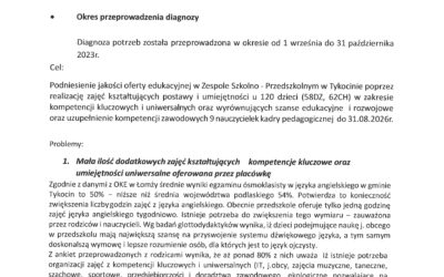 Diagnoza potrzeb OWP w Zespole Szkolno-Przedszkolnym w Tykocinie na potrzeby konkursu