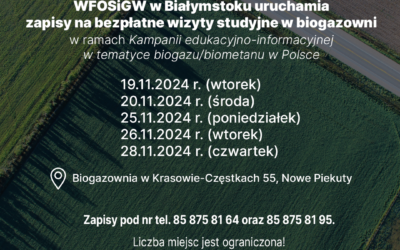 Zapisy na bezpłatne wizyty studyjne w biogazowni w miejscowości Krasowo-Częstki, gm. Nowe Piekuty, realizowane w ramach „Kampanii edukacyjno-informacyjnej w tematyce biogazu/biometanu w Polsce”