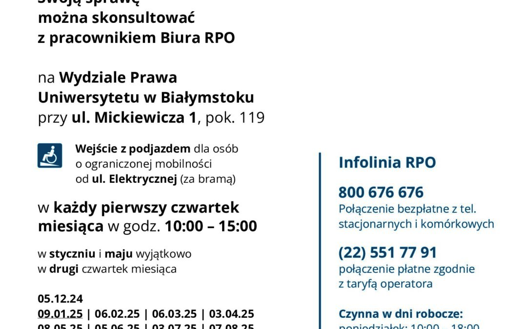 Informacja o Punkcie Przyjęć Interesantów Rzecznika Praw Obywatelskich