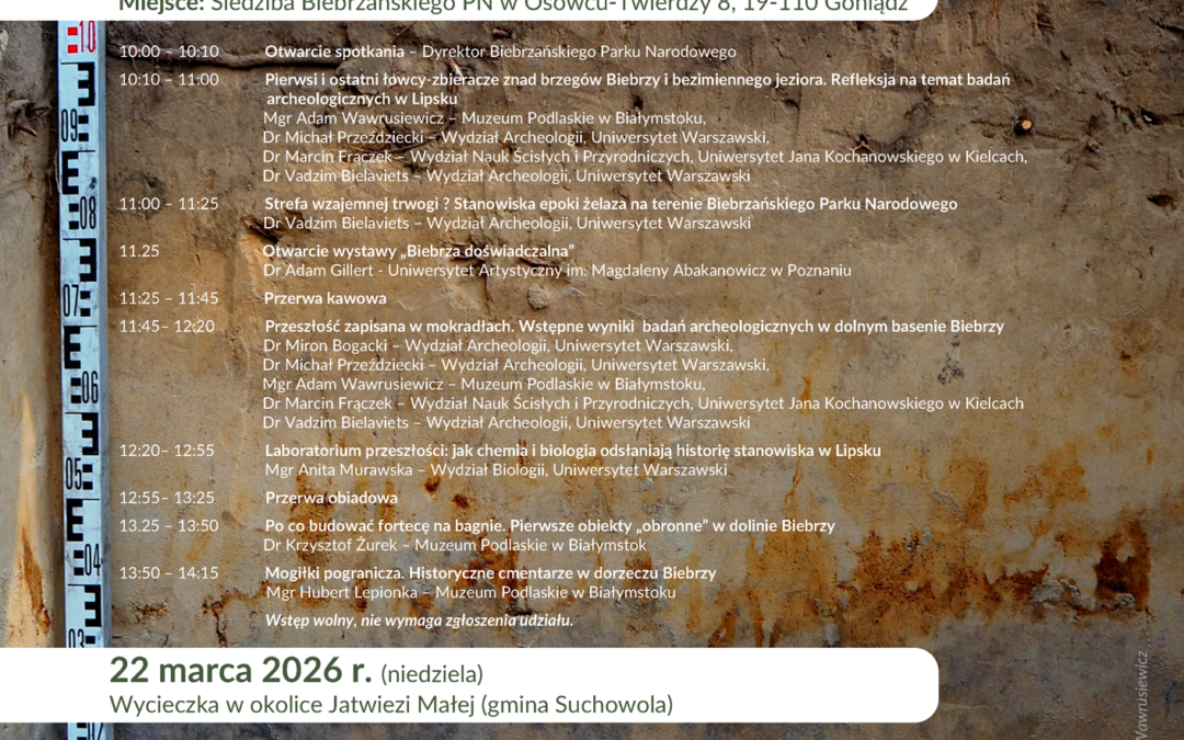 Zaproszenie na 90. Wszechnicę Biebrzańską pt. Bioregion Biebrza. Rzeka i Człowiek. Relacja z badań nad przeszłością biebrzańskich mokradeł